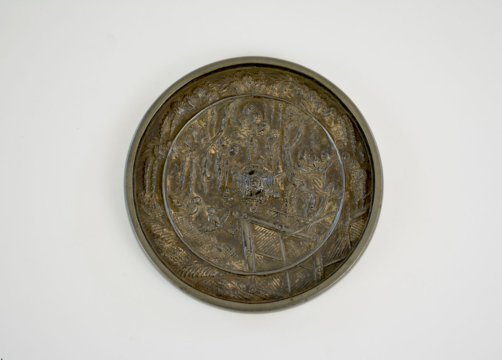 古代和鏡 銅円形双鳥菊花紋鏡 
